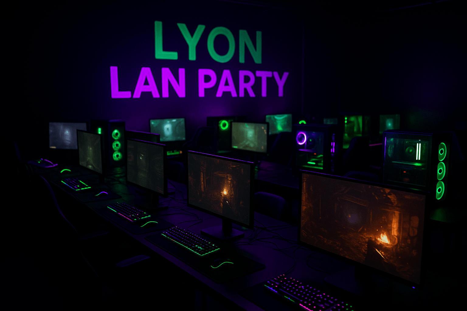 Players at a LAN party setup in Lyon